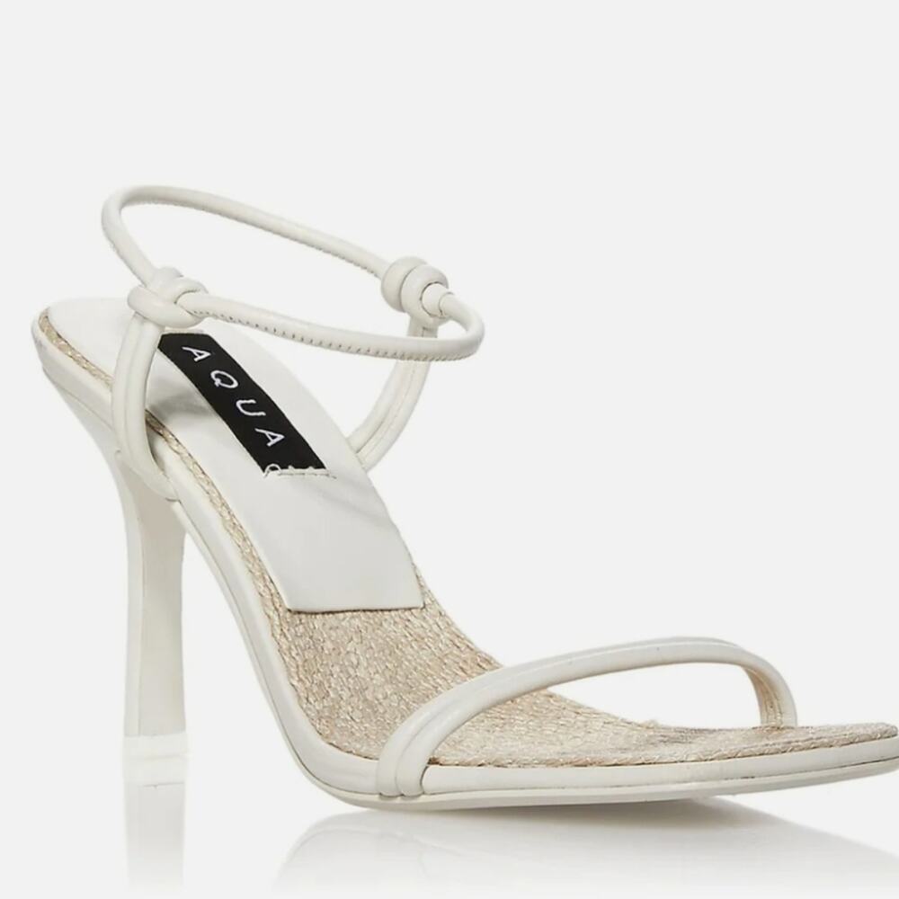 Aqua Alaya White Strappy Heel Square Toe Stiletto Bridal Wedding Sandals Size 10